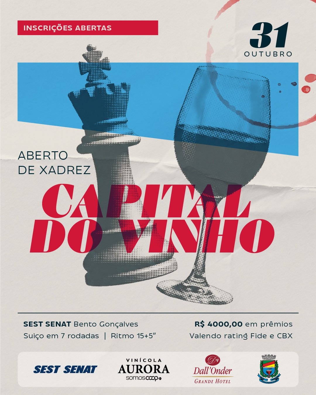 Arte Oficial de Divulgação do Aberto de Xadrez Capital do Vinho 2026